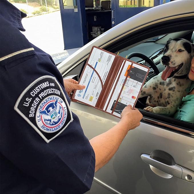 Premium Car Registration & Insurance Card Holder with Magnetic Shut, Vehicle Glove Box Car Organizer - For Documents, Cards, License (Brown)