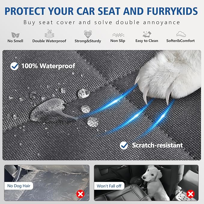 XL Truck Back Seat Extender for Dogs, Dog Seat Cover Back Seat Supports 420lbs, Hard Bottom Pet Seat Covers for Crew Cab Trucks, Dog Hammock for F150, RAM1500, Sierra, Tundra, Silverado, Titan Grey