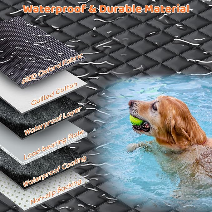 URPOWER XL Back Seat Extender for Dogs, Hard Bottom Dog Car Seat Cover for Full-Size SUVs & Crew Cab Trucks, Waterproof Dog Hammock Pet Travel Bed Rear Seat Protector Holds 400lbs for F150/ Silverado