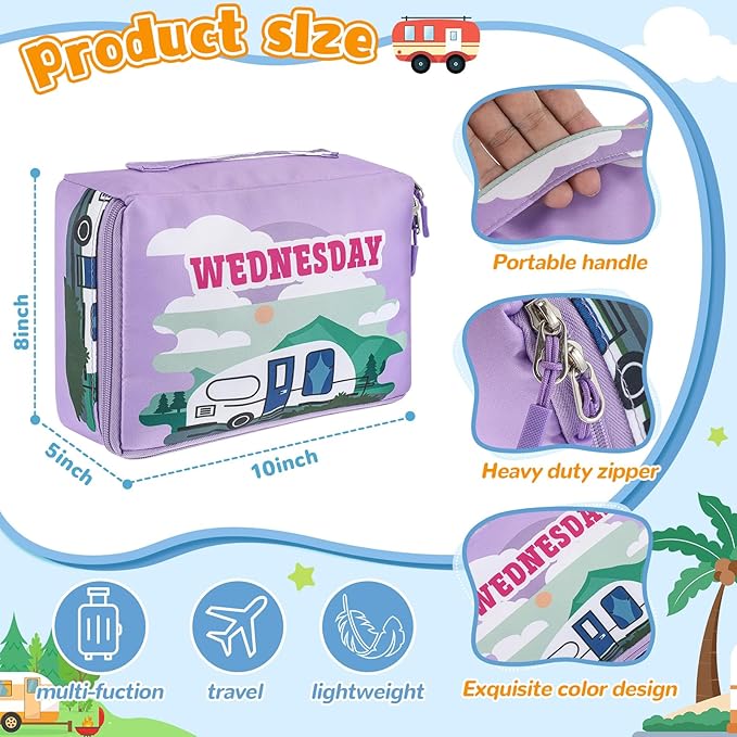 Paterr 7 Pcs Packing Cubes for Travel Kids Days of Week Compression Packing Cubes Colorful Luggage Organizers Suitcase Camp (Car)