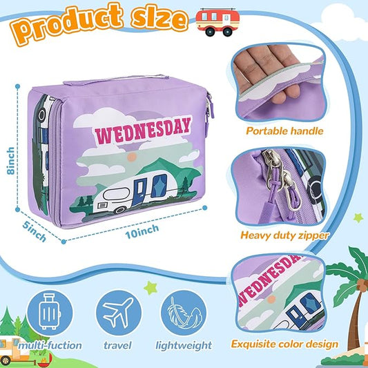 Paterr 7 Pcs Packing Cubes for Travel Kids Days of Week Compression Packing Cubes Colorful Luggage Organizers Suitcase Camp (Car)