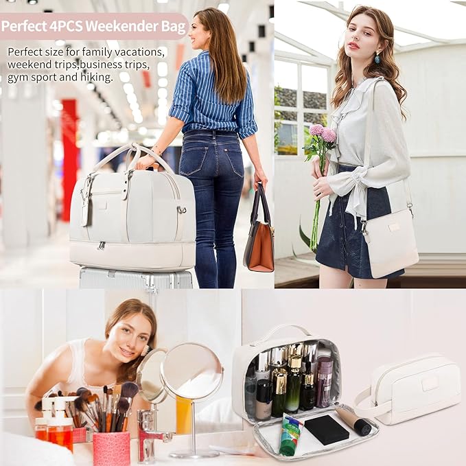 Wogarl Weekender Bags for Women Large Canvas Overnight Bag Travel Duffel Bags Carry on Shoulder Weekend Bag with Shoe Compartment for Travel Night Flight Daily Use