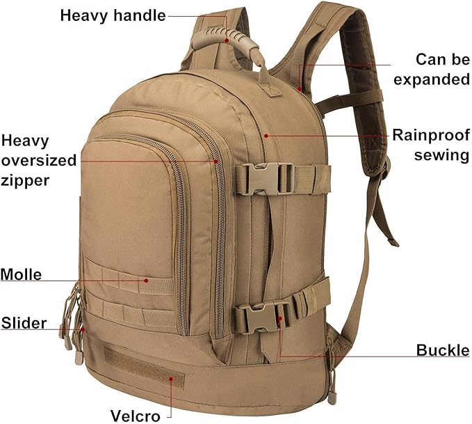 Greencity Laptop Backpacks Tactical 3 Day Expandable Bug Out Bag Classic Case Travel Hiking，Coyote