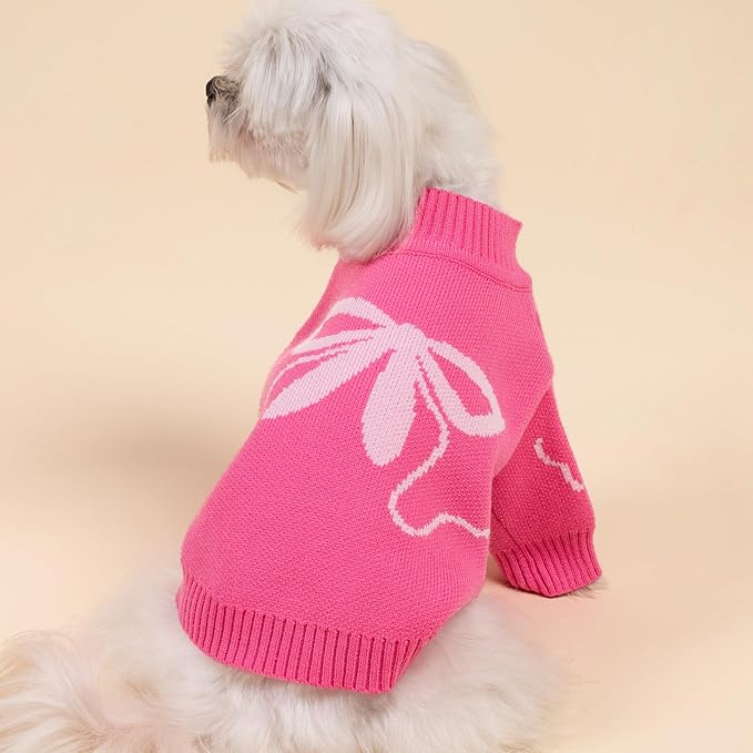 Fitwarm Bowknot Valentines Dog Sweater, Thermal Dog Winter Clothes for Small Dogs Girl, Charming Dog Valentines Outfit, Doggy Pullover Jumper, Holiday Pet Apparel, Pink, XL