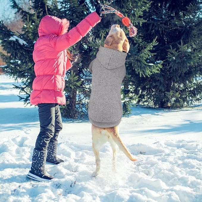 5XL Dog Sweaters for Large Dogs,Extra-Large Dog Hoodie,Cozy Fleece Interior Sweatshirt with Hood & Pocket,Leash Hole,Pet Clothes Sweater Hoodie for Large Dogs,Grey&5XL