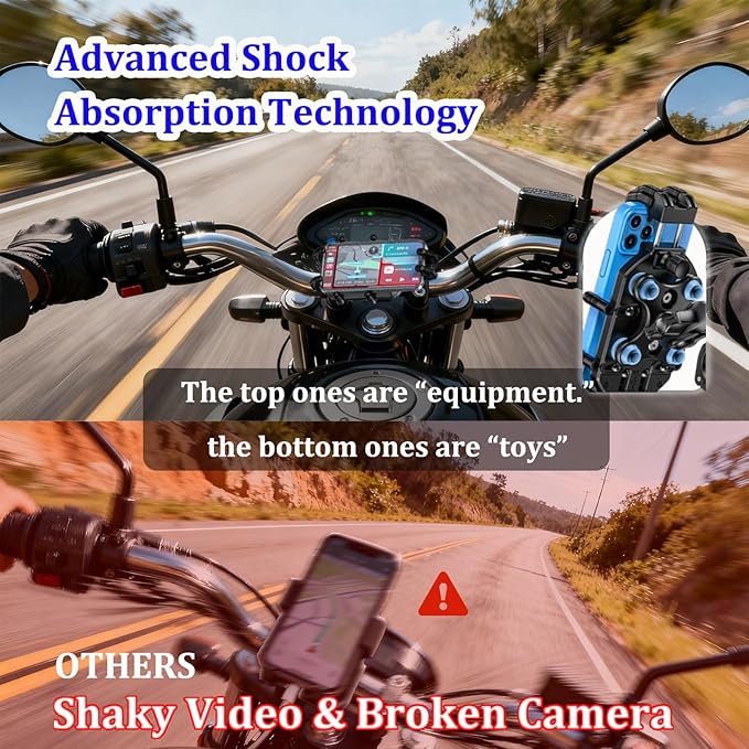 Motorcycle Phone Mount with Vibration Dampener & Secure Lock，[Size Adjustable] Bike Cellphone Holder for ATV Scooter for 5.4-7.2" Smartphones