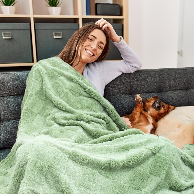 Travel Pillow and Blanket Set Neck Pillows Soft Blankets with Sleep Mask Travel Essentials for Airplane Car Memory Foam Sage Green