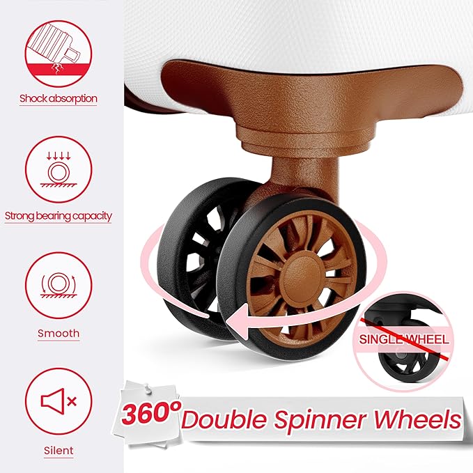 AnyZip Luggage Sets 3 Piece Hardshell Suitcase Set PC ABS Lightweight Travel Suitcases with 4 Double Spinner Wheels TSA Lock 20 24 28 Inch White Brown