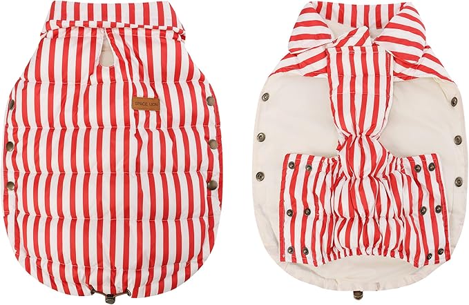 SPACE LION Dog Puffer Jacket, Down Winter Coat, Durable Outdoor Coat for Cold and Windy Conditions, Lightweight & Adjustable Fit Coats for Large Dogs, (RedStripe, Size26/3XL)