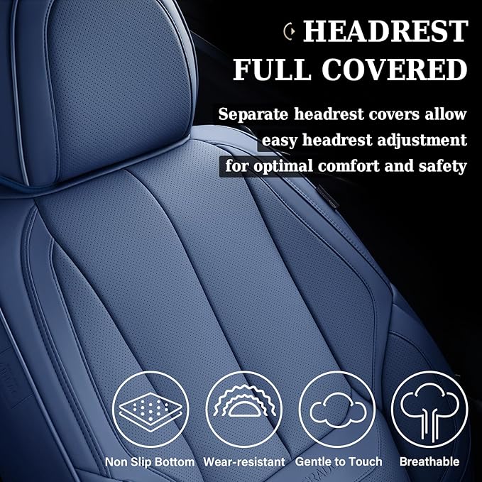 Coverado Seat Covers, Car Seat Covers Front Seats, Car Seat Cover, Car Seat Protector Waterproof, Car Seat Cushion Nappa Leather, Blue Seat Covers Carseat Cover Universal Fit for Most Cars