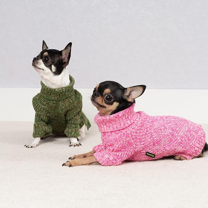 Fitwarm Knitted Turtleneck Dog Sweater, Thermal Dog Winter Clothes for Small Dogs Boy Girl, Holiday Pet Outfit, Heather Green, Large
