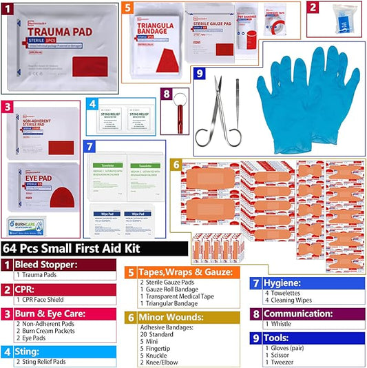 Portable Mini First Aid Kit Compact Medical Kits with Compartments, Waterproof Small EVA Case for Car, Home, Outdoors, Sports, Camping, Hiking and Office