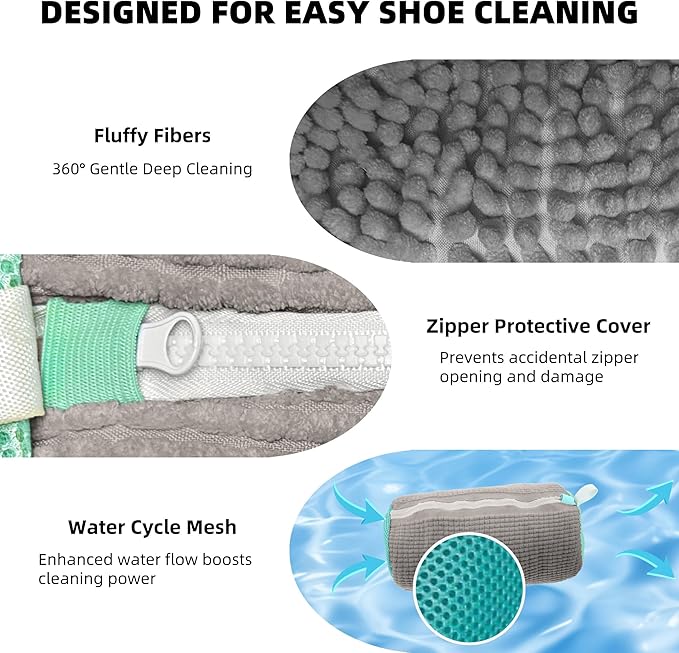 2Pcs Shoe Washing Machine Bag, Quick & Easy Cleaning, Laundry Shoe Bag for Washer and Dryer, Cleaning Bag for Sneaker & Most Shoe Types and Sizes (Grey)