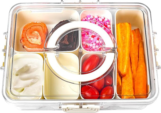 Bandesun Divided Serving Tray with Lid and Handle - Clear Organizer for Candy, Fruits, Nuts, Snacks - Perfect for Party, Entertaining - Snackle Box Charcuterie Container for Portable Snack Platters