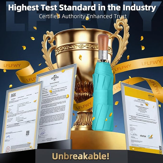 Umbrellas for Rain, 47" Large Windproof Travel Umbrella, Triple-Layer Vented Canopy, 10 Fiberglass Ribs, Auto Open Close Compact Umbrella, Wooden Handle, Heavy Duty for Commute, Gifts for Men & Women