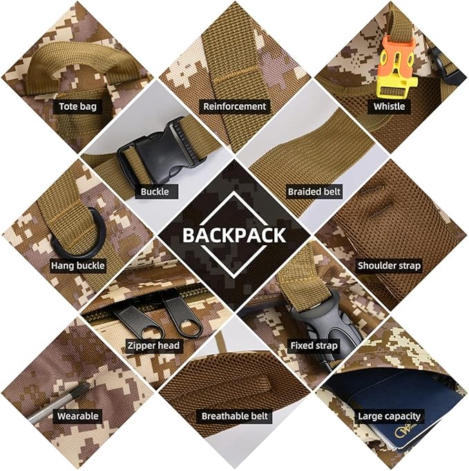 HongXingHai 100L Camping Hiking Backpack,Molle military Tactical rucksack backpack,Waterproof Lightweight Hiking Backpack (Khaki-C)
