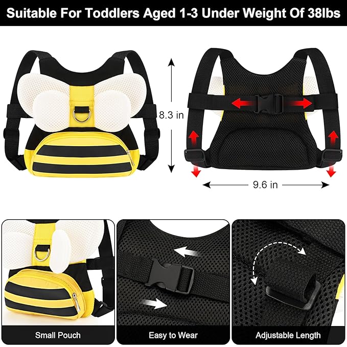 Accmor Toddler Harness Leash + Anti Lost Wrist Link, Cute Bee Kids Harness Backpack with Leash, Child Harness Leash Safety Wristband Strap Belt Protector Christmas Gift for Baby Boys Girls to Outdoor