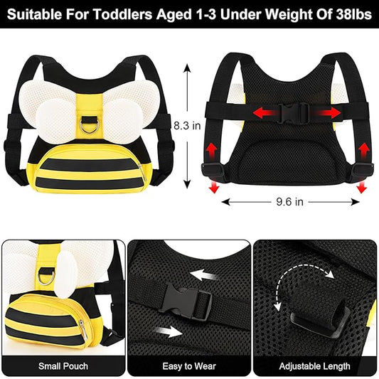 Accmor Toddler Harness Leash + Anti Lost Wrist Link, Cute Bee Kids Harness Backpack with Leash, Child Harness Leash Safety Wristband Strap Belt Protector Christmas Gift for Baby Boys Girls to Outdoor