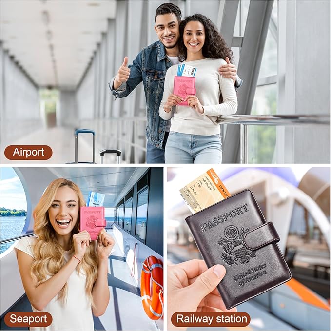 Herain Passport Holder for Travel Cruise Essentials, 2 Pcs Passport Cover Wallet Case Women Men Family, RFID Passports Book Card Holders Travel Accessorie Gifts Must Haves