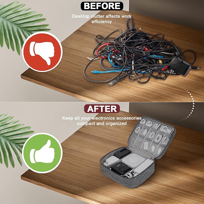 Electronic Organizer Travel Universal Cable Organizer Electronics Accessories Bag for Cable, Charger, Phone, USB, SD Card,1Pack