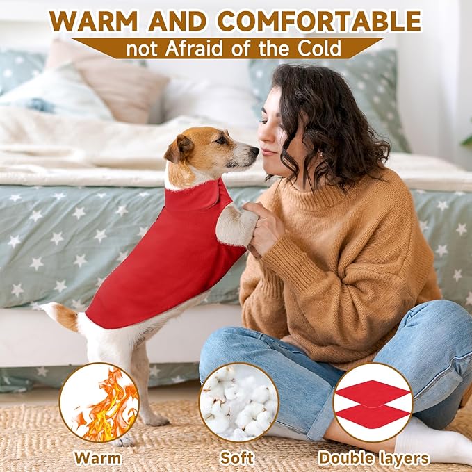 Fleece Dog Coat Pet Jacket Reflective for Cold Weather for Extra Large to Small Pets(Red,M)
