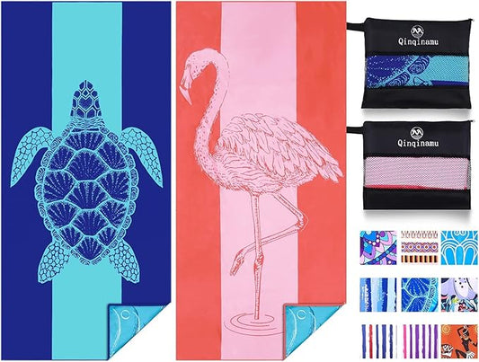 2 Pack Microfiber Lightweight Beach Towel 71"x32" Oversized Extra Large Thin Sand Free Towels Travel Swim Pool Yoga Gym Camping for Adults Women Men Beach Essentials Accessories Vacation Gift