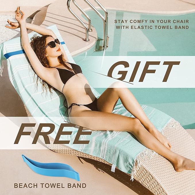 Genovega Cotton Turkish Beach Towel Bathroom Bath Pool Towels Lounge Chair Cover 40 x 72 Inch Giant Huge Jumbo Sand Resistant Fast Drying Compact Packable Lightweight Sandrpoof Repellent…