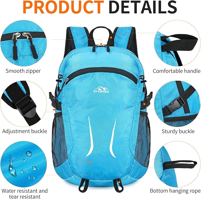 Small Hiking Backpack 35L Travel Lightweight Hiking Packable Daypack Water-Resistant Foldable Backpacks for Women Men Camping (Blue)