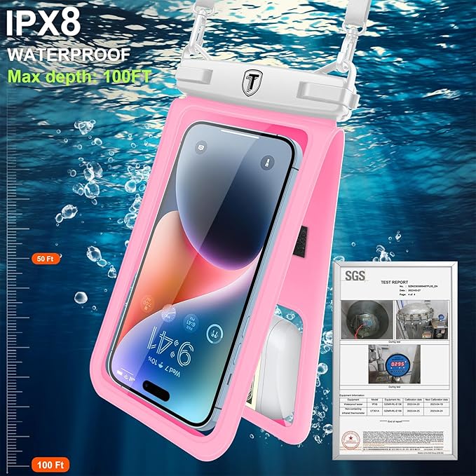 [2-Pack] Tekcoo Double Space Detachable Waterproof Phone Case IPX8 Pouch Lanyard Dry Bag for iPhone 17/16/15/14/13/12/Pro Max/Air/Pro, Galaxy S25 Ultra/Plus/S24/S23/S22/S21/FE/A17/A16/A15 up to 7"