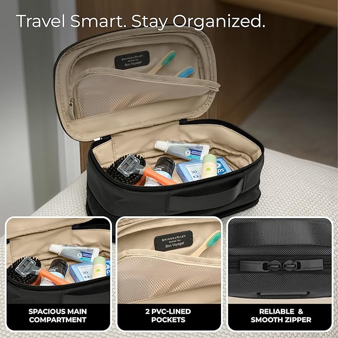 Briggs & Riley Expandable Essentials Kit - Toiletry Travel Bags for Women & Men, Organizer for Vacation, Compact Dopp Kit for Bathroom Accessories, Makeup, & Skincare - Baseline Collection
