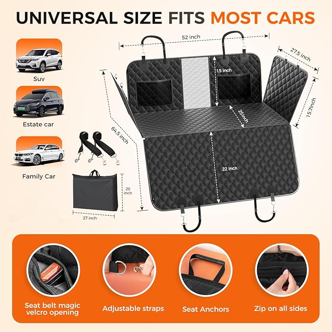 Dog Car Seat Cover for Back Seat, Hard Bottom Hold 500lbs Back Seat Extender for Dogs, Waterproof Strudy Thickened Comfortable Back Seat Pet Cover for Dogs, Dog Hammock for Car SUV Small Truck
