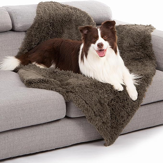 gogobunny Waterproof Dog Blanket for Large Dogs, Cats, Puppy, Reversible Faux Fur Pet Throw Blanket, Washable, Calming Furniture Protection for Sofa Bed (40x50 Inch (Pack of 1), Stone)