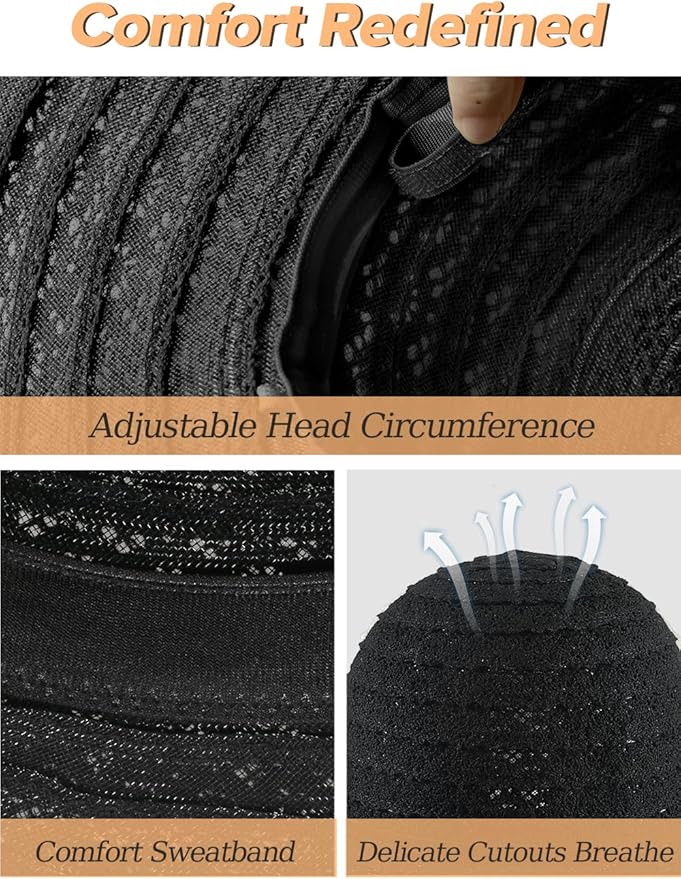 Sun Beach Hats for Women Summer Floppy Wide Brim Sunhat Packable Foldable Lace Travel Vacation