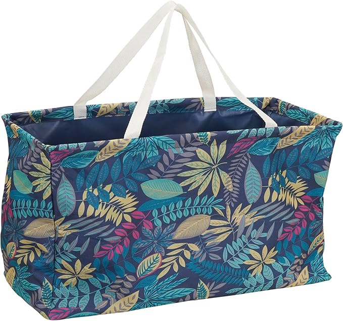 Household Essentials Large Canvas Utility Tote Bag with Handles | Collapsible Storage Basket for Laundry, Groceries, College, Beach, Car & More | Water-Resistant Lining | 11"x22"x13"