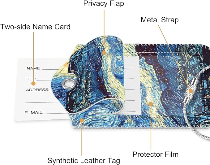 Fintie Luggage Tags, Privacy Cover ID Label with Stainless Steel Loop and Address Card for Travel Bag Suitcase - Starry Night (2 Piece)