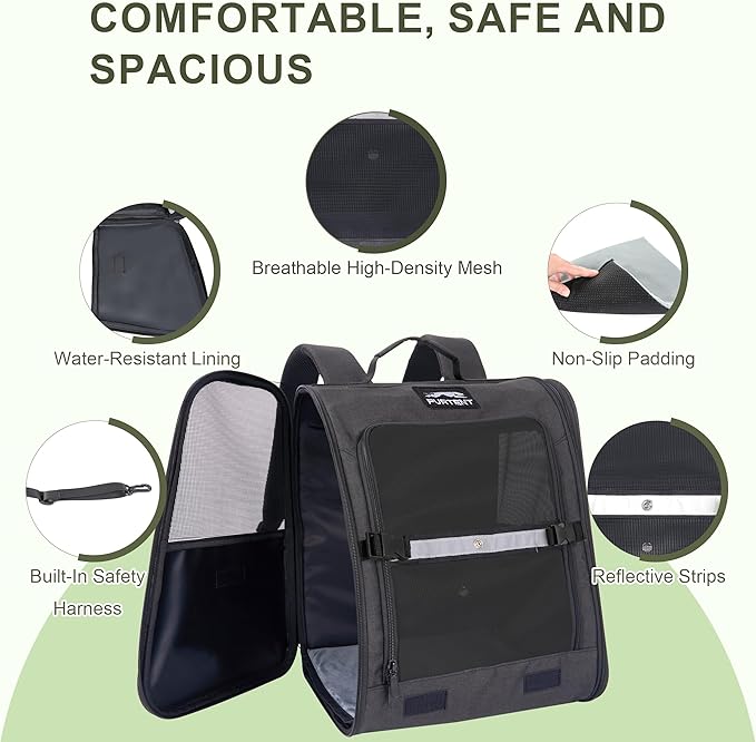 Dog Carrier Backpack for Cats and Puppies,up to 13 lbs,Portable and Breathable Mesh, Storage Pockets, and Built-in Safety,Pet Carrier for Hiking and Outdoor Use,Black
