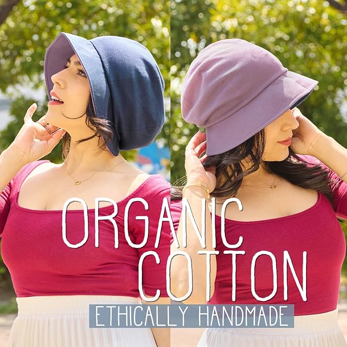 CHARM Women Cotton Sun Hat - Organic Summer Bucket Reversible Chemo Cap Foldable