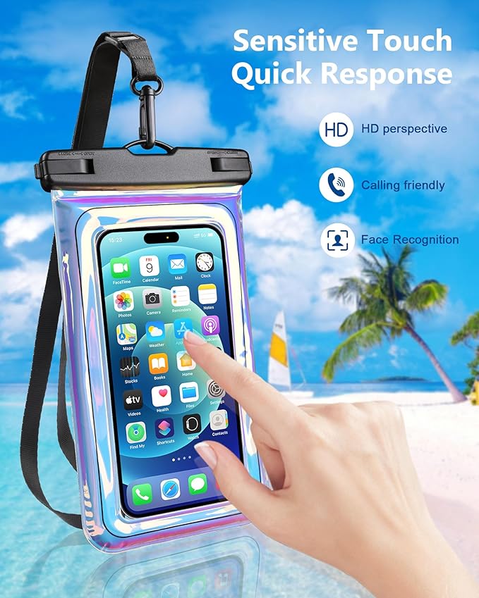 Waterproof Phone Pouch Floating, IPX68 Waterproof Phone Case with Lanyard for iPhone 16 15 14 13 12 Pro Max Samsung S25 S24 S23 S22, Up to 7 Inch, Beach Vacation Essentials, Dazzling Purple