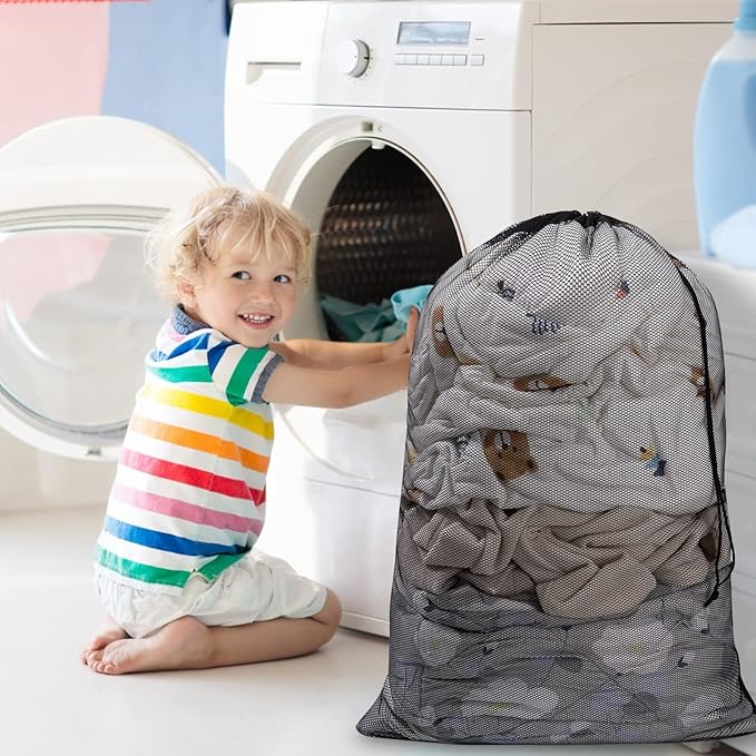 Meowoo Large Mesh Laundry Bag, 27×36inch Heavy Duty Mesh Laundry Bags Drawstring Lockable, Laundry Hamper Liner, Machine Washable, for Travel,Storage, Sports Factories, Dorms, Black 1pcs