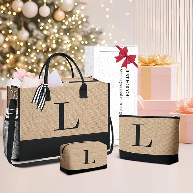 BAGAIL Initial Tote Bag, Personalized Birthday Gifts for Women, Teacher, Friends, Mom, Wedding, Monogrammed Beach Bag