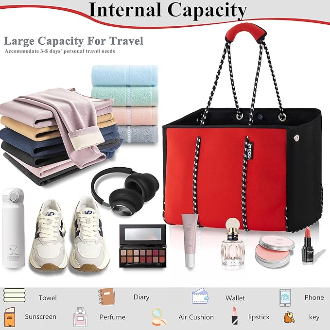 QOGiR Neoprene Multipurpose Beach Bag Tote with Inner Zipper Pocket … … … …