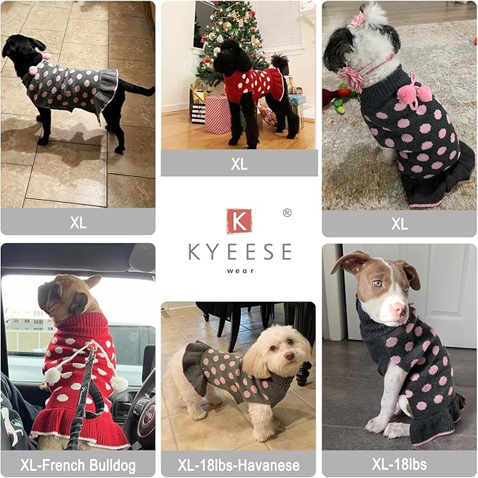 KYEESE Valentines Dog Sweater Dress, Warm Dog Sweaters for Small Medium Dogs Girl, Cozy Pullover Dog Clothes Pet Apparel with Leash Hole, Pink Dot, XL