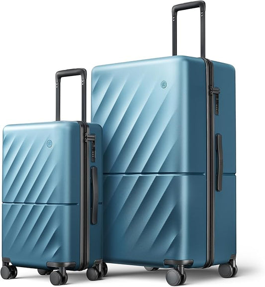 NINETYGO Luggage Sets 2 Piece, Carry On Luggage Airline Approved, Large Checked Trunk Luggage with Smooth Spinner Wheels, Hard Case PC Suitcase Sets, TSA Approved, 20in/29in (Topaz Blue, Hudson)