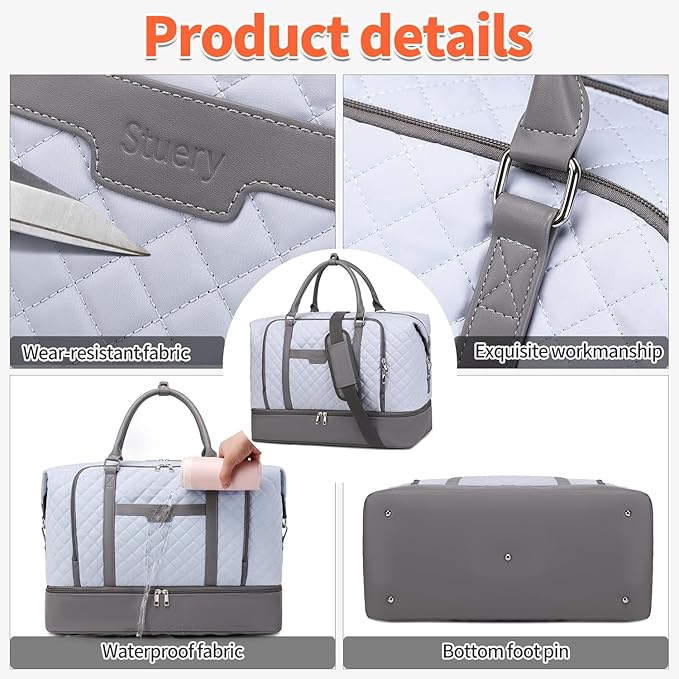 Weekender Bag, Large Travel Duffel Bag for Women, Carry on Overnight Bag with Shoe Compartment and Toiletry Bags