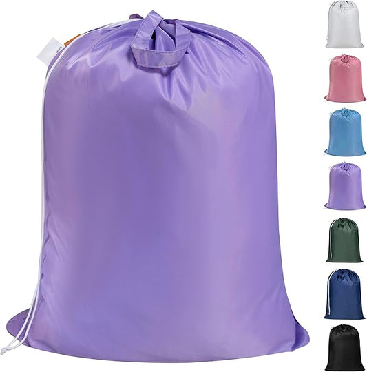 Polecasa Heavy Duty Large Laundry Bag with 130gsm Tear Resistant Fabric and Handles, Easy to Carry Durable Dirty Clothes Drawstring Bag, Perfect for College Dorm, Travel, 28”x36”,Purple