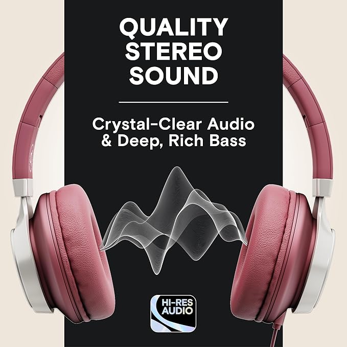 ARTIX CL750 On-Ear Headphones Wired with Mic and Volume Control — Noise Isolating Corded Over Ear Headphones with Microphone for Laptop and Computer, Plug in Headset with Cord (Aux Jack 3.5mm)