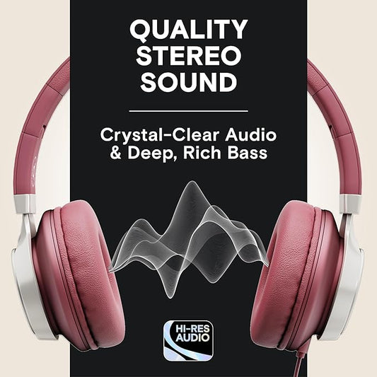 ARTIX CL750 On-Ear Headphones Wired with Mic and Volume Control — Noise Isolating Corded Over Ear Headphones with Microphone for Laptop and Computer, Plug in Headset with Cord (Aux Jack 3.5mm)