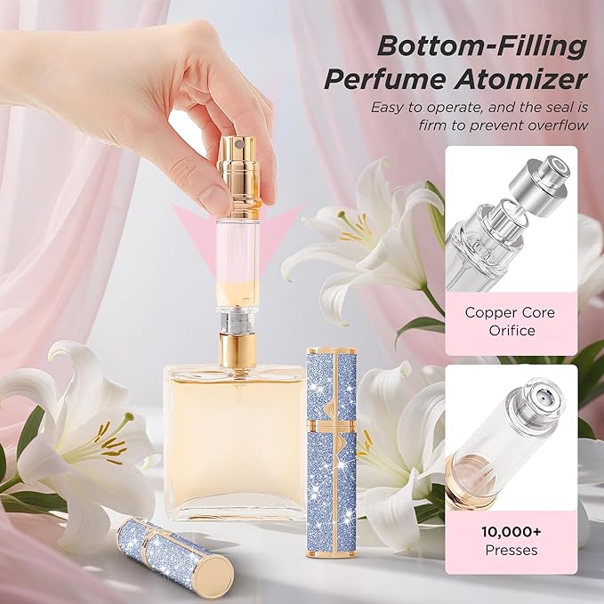 Travel Perfume Bottle Refillable, Sparkle Perfume Atomizer Leak-Proof Portable 5ML Mini Empty Atomizer Sprayer Bottle for Traveling and Outgoing (Blue, 5ML)