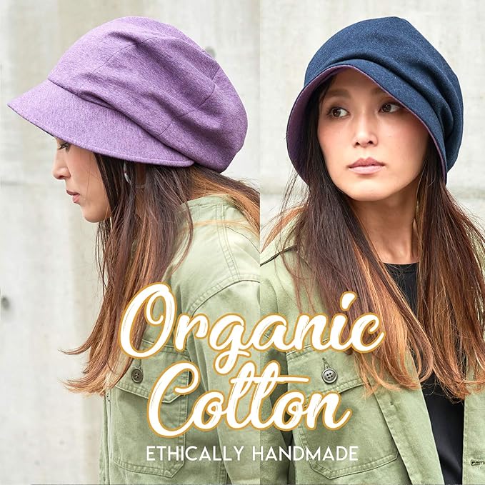 CHARM Women Cotton Sun Hat - Organic Summer Bucket Reversible Chemo Cap Foldable