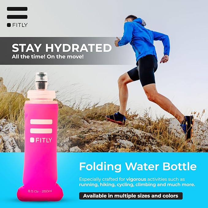 FITLY Soft Flask - Shrink As You Drink Soft Water Bottle for Hydration Pack - Folding Water Bottle Ideal for Running, Hiking, Cycling, Climbing & Rigorous Activity